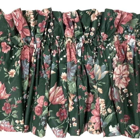 Vintage Croscill Granada Curtain Valance 18" x 90" Green Pink Roses Floral - Picture 2 of 11